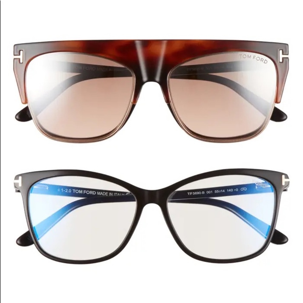 Tom Ford 55mm Blue Light Blocking Cat Eye Glasses with Clip-On Sunglasses Lens